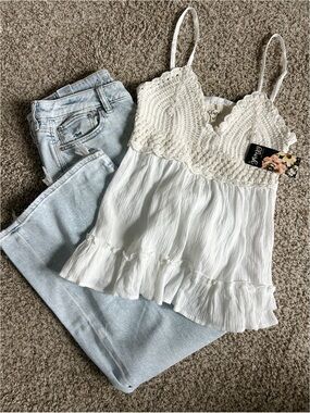 New Crochet Baby Doll Top Cream Size M